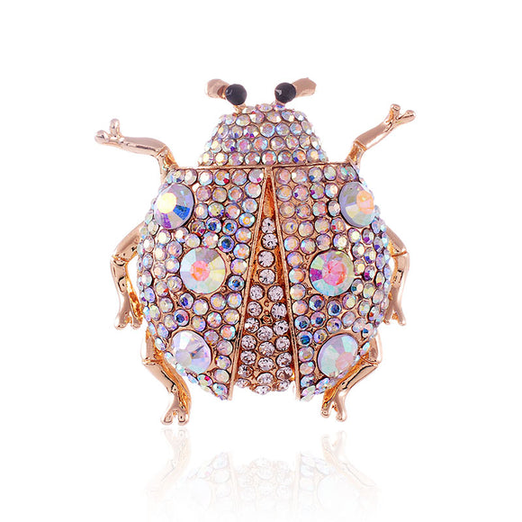 GOLD LADYBUG BROOCH CLEAR AB STONES ( 1515 GAB )