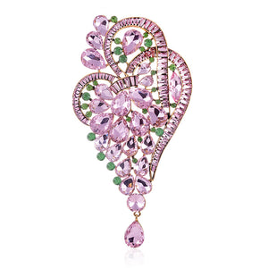 GOLD PINK GREEN EXTRA LARGE CRYSTAL BROOCH ( 1516 PNG )