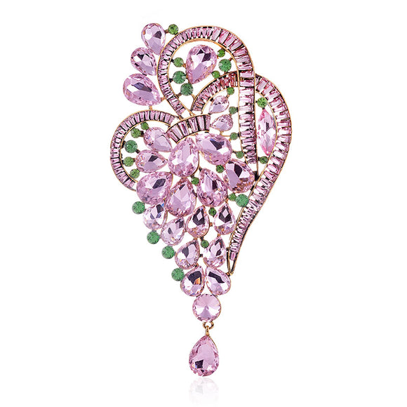 GOLD PINK GREEN EXTRA LARGE CRYSTAL BROOCH ( 1516 PNG )