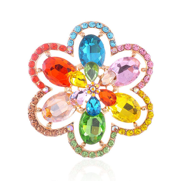 GOLD FLOWER BROOCH MULTICOLOR STONES ( 1527 MULT )