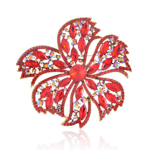 LARGE CRYSTAL FLOWER BROOCH ( 1536 RED )