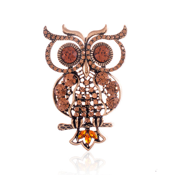 CRYSTAL OWL PIN ( 1547 BRN )