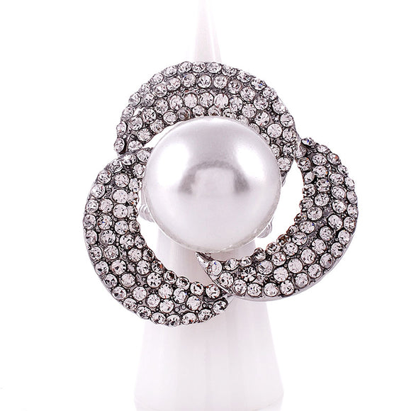 SILVER WHITE PEARL CRYSTAL PIN BROOCH ( 1583 SWP )