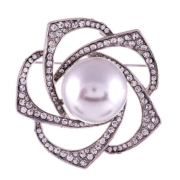 SILVER WHITE PEARL BROOCH PIN ( 1584 SWP )