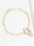 GOLD DIPPED CROSS BRACELET CLEAR CZ STONES ( 1729 GCR )