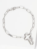 SILVER CROSS BRACELET CLEAR CZ STONES ( 1729 RCR )