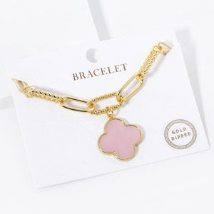 GOLD DIPPED PINK QUATREFOIL CHARM BRACELET (PB 2899 GPK )