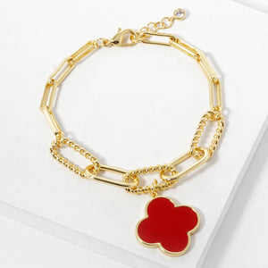 GOLD RED QUATREFOIL BRACELET ( 2899 GRD )