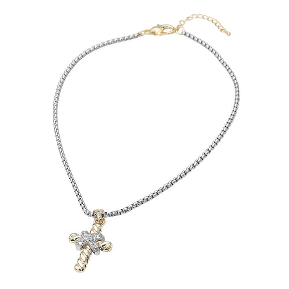 14K GOLD PLATED CROSS NECKLACE CZ STONES ( 1428 )