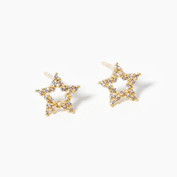 GOLD DIPPED STAR EARRINGS CLEAR CZ STONES ( 1008 GCR )