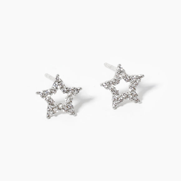 WHITE GOLD DIPPED STAR EARRINGS CLEAR CZ STONES ( 1008 RCR )