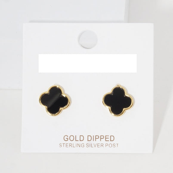 GOLD DIPPED BLACK QUATREFOIL EARRINGS ( 2439 GBK )