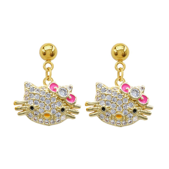 GOLD STAINLESS STEEL CAT EARRINGS ( 3478 G )