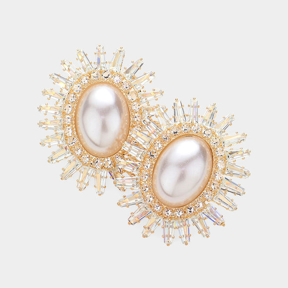 GOLD PEARL CZ STONE EARRINGS ( 3905 G )