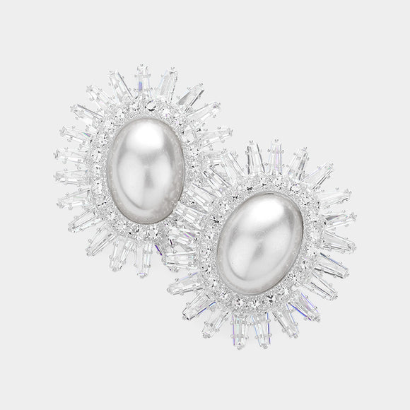 SILVER PEARL CZ STONE EARRINGS ( 3905 S )