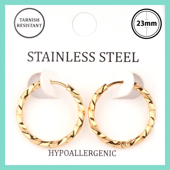 GOLD STAINLESS STEEL HUGGIE HOOP EARRINGS ( 7558 GD )