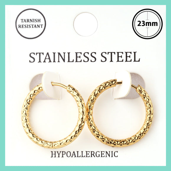GOLD STAINLESS STEEL HUGGIE HOOP EARRINGS ( 7561 GD )