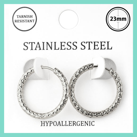 SILVER STAINLESS STEEL HUGGIE HOOP EARRINGS ( 7561 RD )