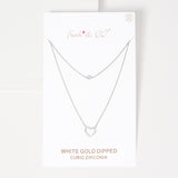 WHITE GOLD DIPPED CZ HEART NECKLACE ( 1105 RCR )