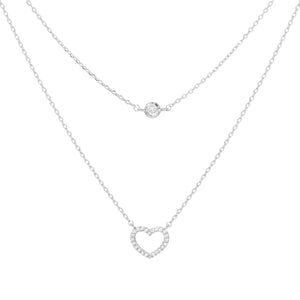 WHITE GOLD DIPPED CZ HEART NECKLACE ( 1105 RCR )