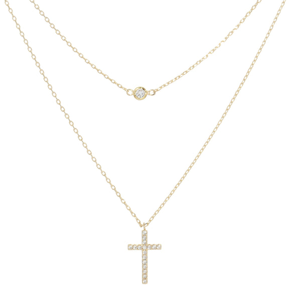 GOLD DIPPED CZ CROSS NECKLACE ( 1110 GCR )