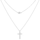 WHITE GOLD DIPPED CZ CROSS NECKLACE ( 1110 RCR )