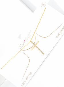 GOLD DIPPED CZ CROSS NECKLACE ( 2149 GCR )