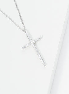 WHITE GOLD DIPPED CROSS NECKLACE ( 2149 RCR )