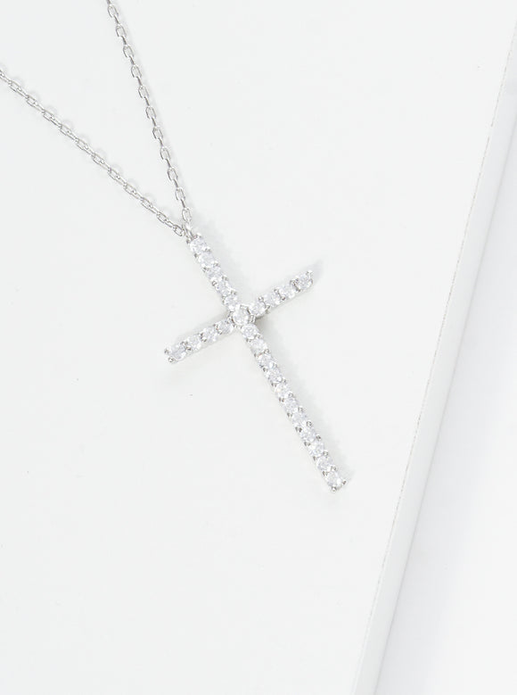 WHITE GOLD DIPPED CROSS NECKLACE ( 2149 RCR )