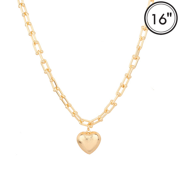 18K GOLD DIPPED BRUSHED HEART CHARM NECKLACE ( 2175 GD )