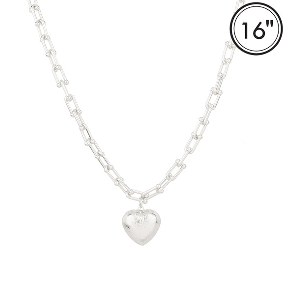 18K SILVER DIPPED BRUSHED HEART CHARM NECKLACE ( 2175 RD )