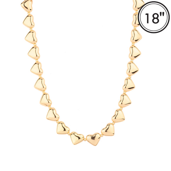 18K GOLD DIPPED HEART ROW NECKLACE ( 2177 GD )