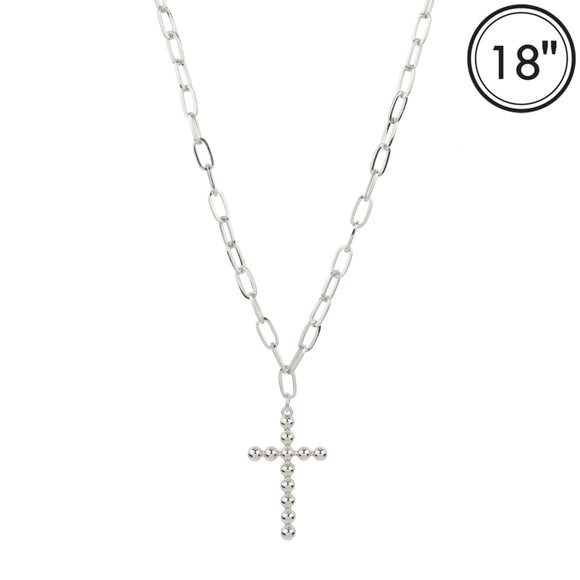 14K WHITE GOLD DIPPED CROSS NECKLACE ( 2232 RD )