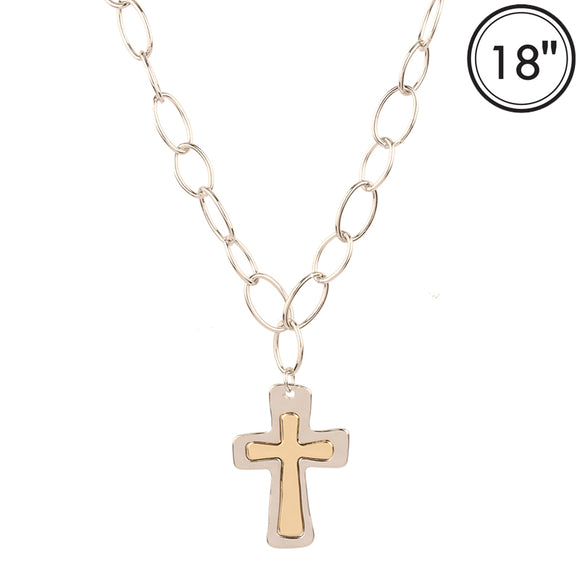 18K WHITE GOLD DIPPED NECKLACE CROSS ( 2235 RNG )