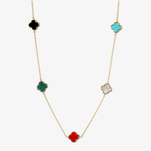 GOLD DIPPED MULTI COLOR QUATREFOIL NECKLACE ( 2493 GMT )