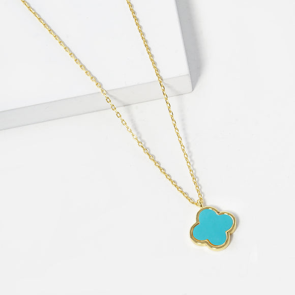 GOLD DIPPED TURQUOISE CLOVER NECKLACE ( 2510 GTQ )