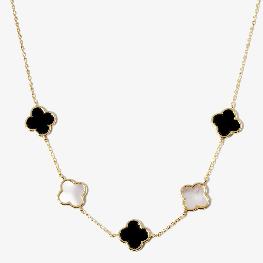GOLD DIPPED BLACK WHITE NECKLACE QUATREFOIL ( 2511 GBW )