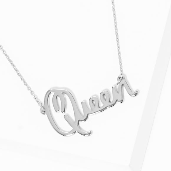 WHITE GOLD DIPPED QUEEN PENDANT NECKLACE ( 2689 R )