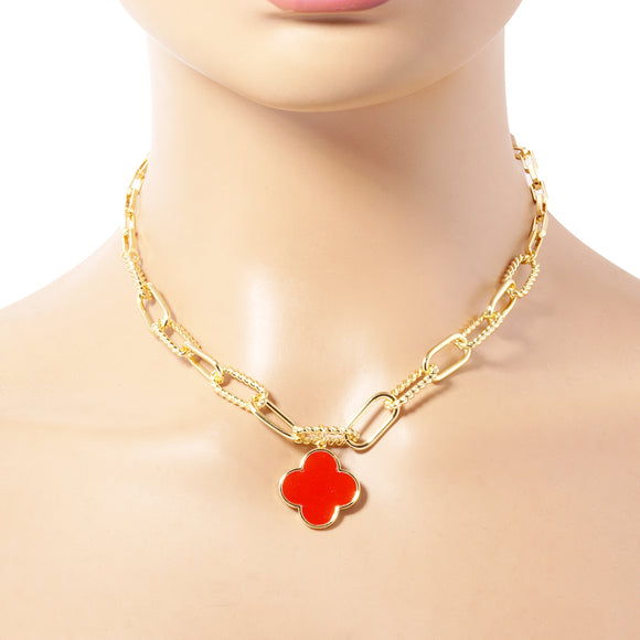 GOLD DIPPED NECKLACE RED QUATREFOIL ( 2899 GRD )