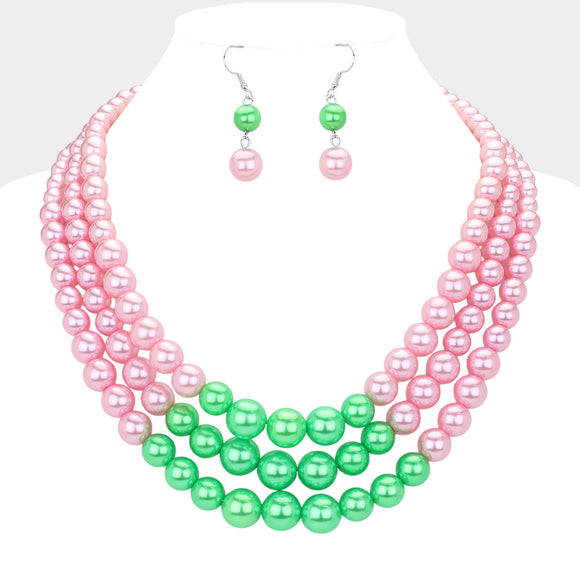 PINK GREEN PEARL NECKLACE SET ( 3243 1PK )