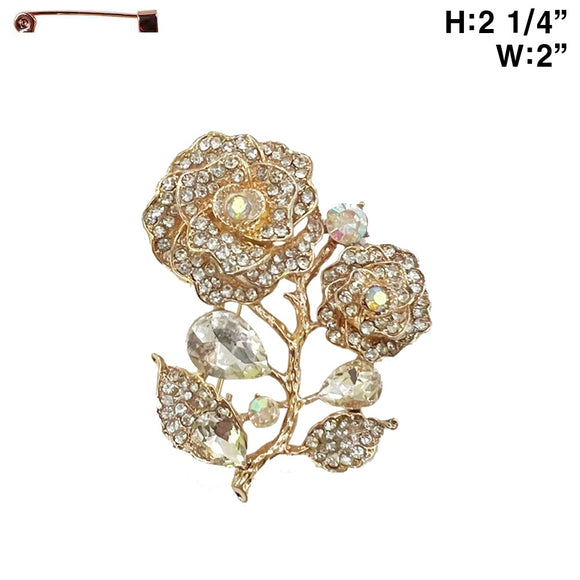 Gold ROSE BROOCH CLEAR STONES ( 10299 G )