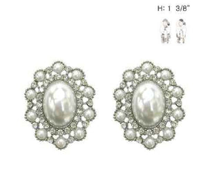 SILVER CLIP ON EARRINGS WHITE STONES ( 193 RWH )