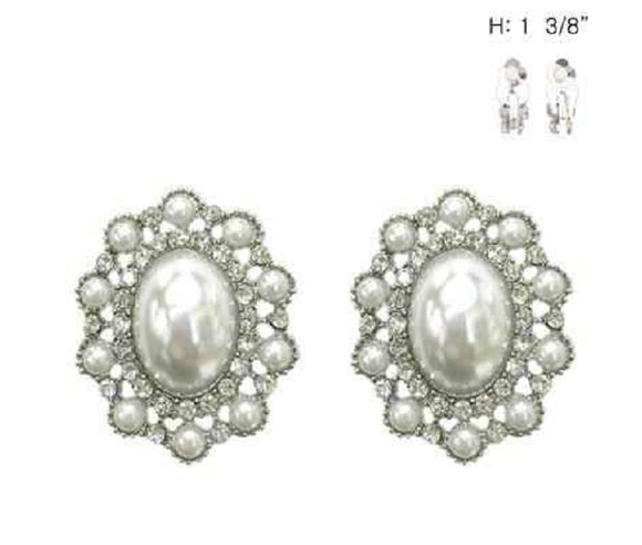 SILVER CLIP ON EARRINGS WHITE STONES ( 193 RWH )