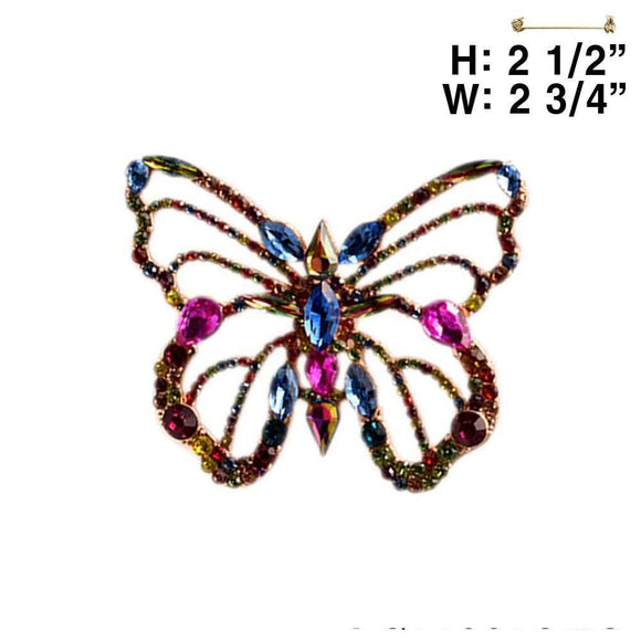 Gold Butterfly Brooch Multi Color Stones ( 11961 GMU )
