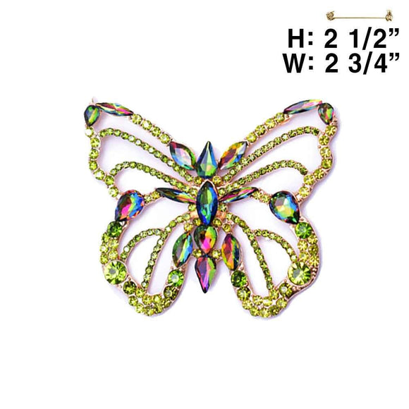 Gold Butterfly Brooch Vitrail Oil Spill Stones ( 11961 GRB )