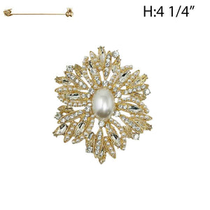 GOLD CLEAR BROOCH CREAM PEARL ( 3081 GCR )