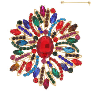 GOLD BROOCH MULTI COLOR STONES ( 3081 GMU )