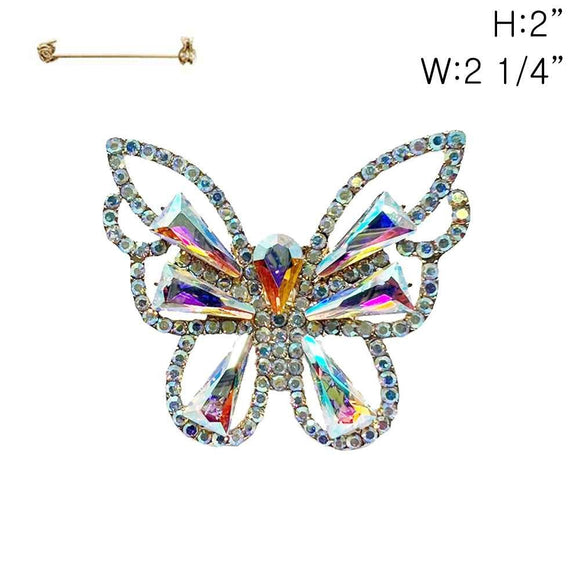 GOLD BUTTERFLY BROOCH AB STONES ( 349 GAB )