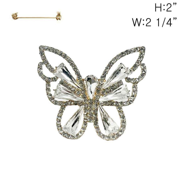 SILVER BUTTERFLY BROOCH CLEAR STONES ( 349 RCL )