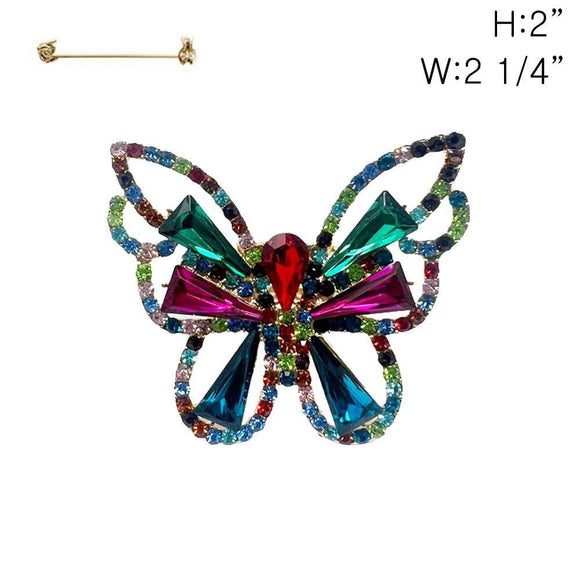 GOLD BUTTERFLY BROOCH MULTI COLOR STONES ( 349 GMU )